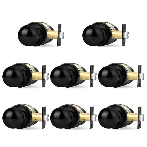 Probrico Black Door Knob Interior Closet Door Knobs, Keyless Passage Doorknob for Hallway Storeroom, Interior Door Lock Lockset with Ball Knob, Black Finished, 8 Pack