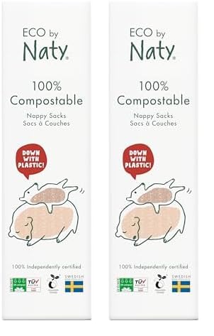 Eco by Naty, Ökologische Windelbeutel, 1 Beutel (1 x 50 Stück), 100% Kompostierbar (Packung mit 2)