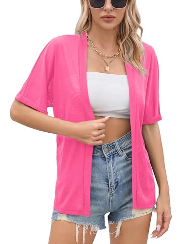 Image of Iandroiy Women's Lightweight Open Front Cardigans Casual Short Sleeve Blouse Tops