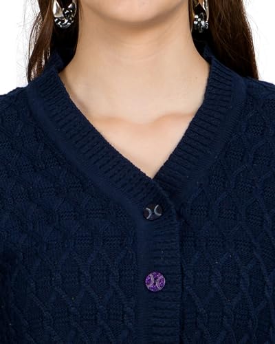 Image of Lady Willington Women Woolen V-Neck Self Design Cardigan Heavy Daffodil Fabric Cardigan Winter Wear Pure Wool Cardigans for Women Sweaters Long Cotty Fully Warm Cardigan Free Sizes