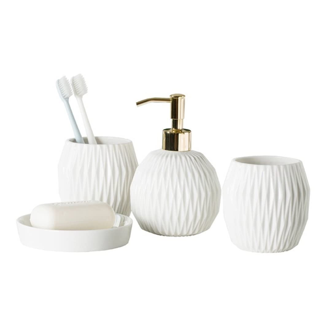 Badezimmer Set Keramik-Badezimmer-Accessoires-Set Beinhaltet Seifen-Lotion-Spender-Pumpen-Seifenschale Dekoration Organizer(White,4 Pieces)