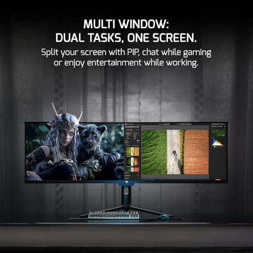 Image of GAMEPOWER DQ 49 inch Curved Ultrawide Gaming Monitor, 5K, 1Ms, 120Hz Refresh Rate, 32:9, DQHD, 5120 x 1440P, R1800, 99% sRGB, HDR400, DisplayPort, Type-C, FreeSync, Gsync, Height - Tilt Adjustable