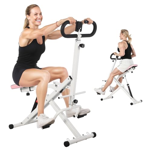 GarveeHome Squat Machine, Squat Assist Trainer with Adjustable12 Level Resistance, Foldable Squat Ride Rowing Machine for Home, Full Body Workout Gym for Glutes Legs Workout, 350 LBS Capacity, White
