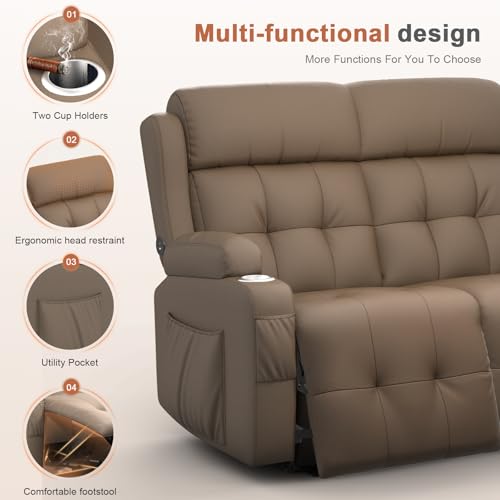 Image of Loveseat Recliner Sofa, Home Theater Seating with Massage, Reclining Loveseats with Console, Wall Hugger RV Couch Movie Theater Chairs, RV Furniture Sofas with USB, Cup Holders, Drawer for Gaming Room