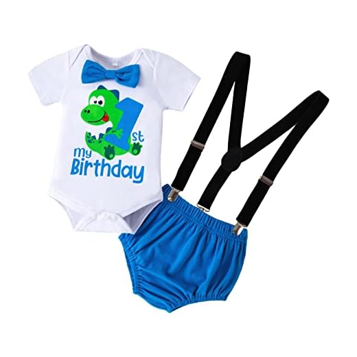 Hinzonek Conjunto de ropa de primer cumpleaños para recién nacido, de manga larga, para primer cumpleaños, mameluco de 0 a 18 meses (9-12 Meses, Dinosaurio/Bermudas)