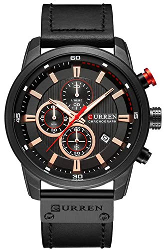 Montre de sport à quartz chronographe Gosasa homme avec bracelet en cuir marron et date étanche