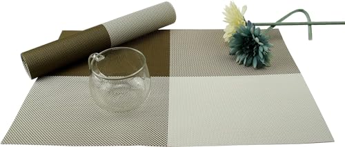 Image of Potency Table Mats Set of 4, Woven Placemate for Dining Table, Heat-Resistant Placemats Stain Resistant Anti-Skid Washable PVC Table Mats,Vinyl Placemats for Dining Kitchen Restaurant Table(K-Apricot)