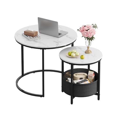 WLIVE Runder Couchtisch Weiß, Wohnzimmer Tisch für Couch mit...