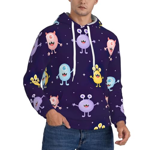 Sweat à capuche en polaire pour hommes décontracté à motif monstre coloré