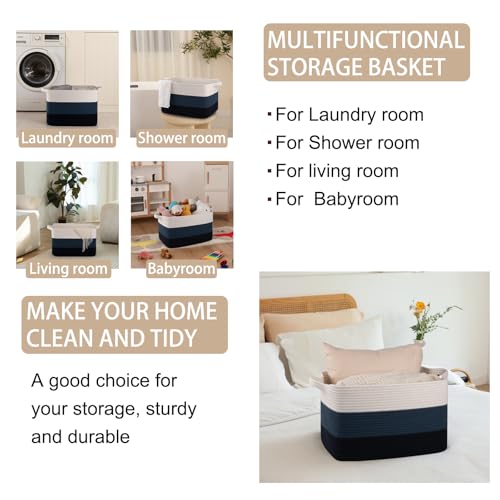 Image of OIAHOMY Blanket Basket, Rectangle Woven Baskets, Nursery Blanket Storage Living Room, Toy Storage With Handle, Large Baskets for Organizing-17.7 inchx13.8 inchx11 inch-Gradient Blue