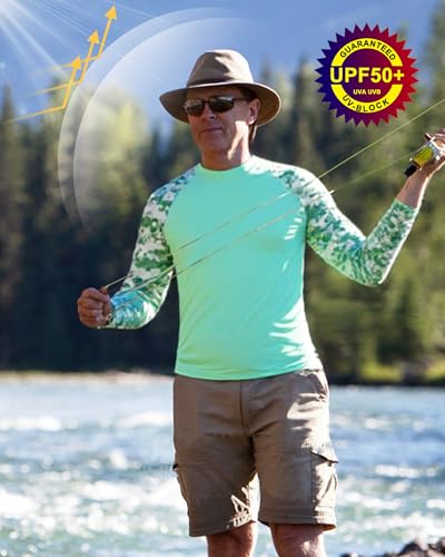 Image of FISHEAL Mens Long Sleeve Fishing Camo Shirts, UPF 50+ Sun Swim Rash Guard