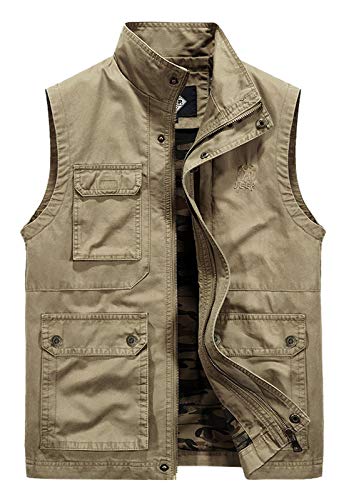 Flygo Mens Utility Cotton Canvas Duck Safari Fishing Vest Jacket Outerwear
