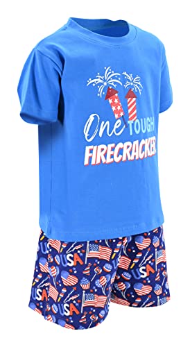 Image of Boys 2pc Shorts Set Outfit Short Sleeve Shirt with Fun Applique Print and Shorts