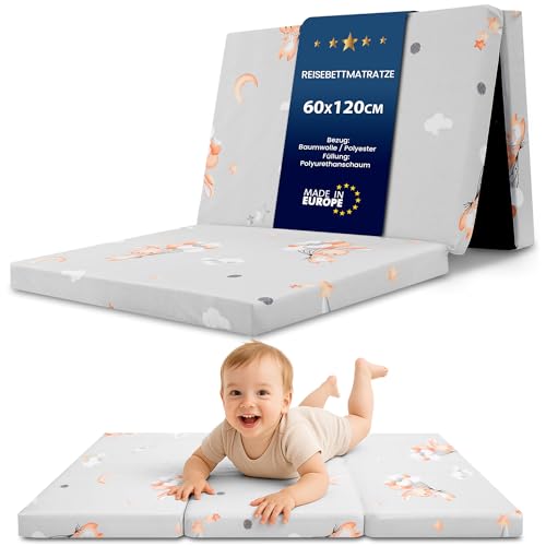 Klappmatratze Faltbare Reisebett Baby Matratze 60x120cm - Faltmatratze für Kinder Gästematratze klappbar Babymatratze Bodenmatratze Schlafmatratze...