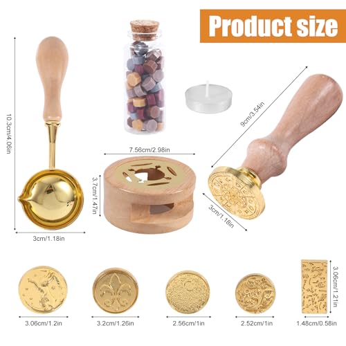 6stk Teiliges Siegelwachs-Stempelset, Wachsumschlag-Siegelstempelset mit Holzgriff Wachssiegelstempel-Geschenkbox-Set Briefwachssiegelstempelset für Karten Umschläge Hochzeitseinladungen