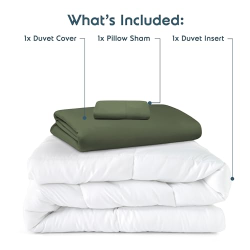 Nestl Twin Duvet Cover Set with Comforter Insert - Olive Green 3 Piece 68x90 Duvet Cover & 1 Pillow Sham with White Quilted Down Alternative Comforter, Ultra Soft, All Season