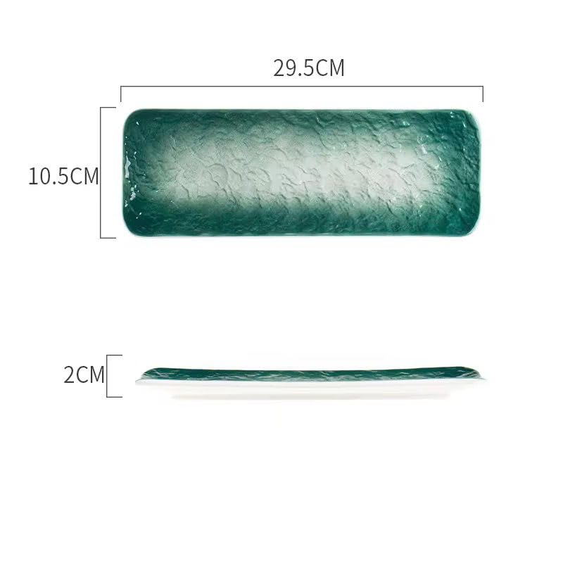 Image of Beyond Homes Ceramic Sushi & Dimsum Tray Set of 3, 12 Inch | Long Rectangular Tray for Serving | Microwave & Dishwasher Safe | Ceramic Serving Platters for Dessert, Snacks and Momos (Green)