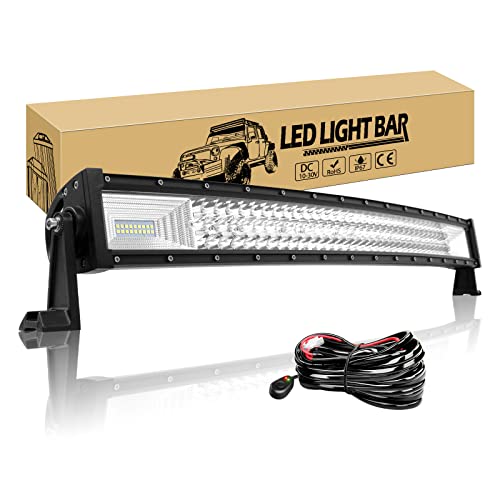 Willpower 81cm 405W Barre Lumineuse LED de Travail Incurvé 7D Combo Faisceau de Spot D'inondation DC 12V-24V Barre Led 4x4 Voiture Camion Tracteur Offroad Véhicules...