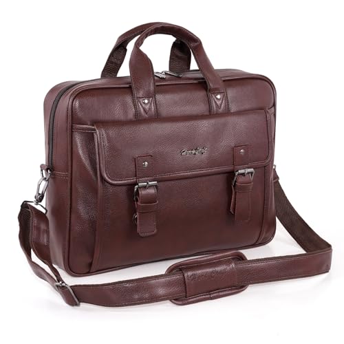 Image of Hard Craft Vegan Leather Office Laptop Messenger and Shoulder Side Sling Hand Bag For Men Corporate Executive Briefcase Bag For Man Supports Laptop Upto 15.6 inches