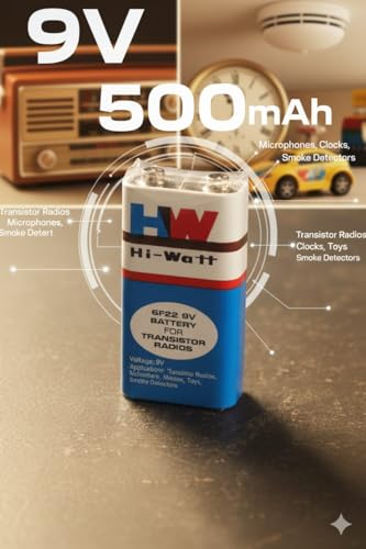 Image of Compatible with HW Hi-Watt 6F22 9V Battery for Transistor Radios Long-Lasting Non-Rechargeable Power Cell (1 Piece)