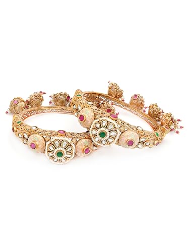 Image of Karatcart Traditional Royal Design Gold-Plated Red Stone Bridal Jhumka Bangles for Women
