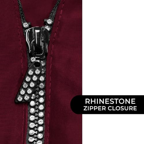 Betty Dain Glitz Rhinestone Zipper Salon Stylist Vest, Rhinestone Closure and Iridescent Fabric, V-Neckline, Adjustable Belt, Pockets with Zippered Bottoms, Water Resistant Lightweight, Burgundy, XL3