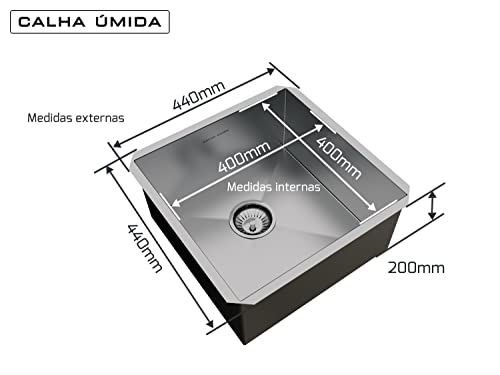 Cuba Inox Quadrada Pia Gourmet Com Válvula 40 X 40 Cm de Embutir