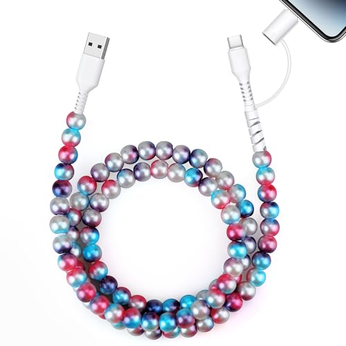 Aolcev USB C Cable for iPhone Charging Cord 3.3FT 2 in 1 Multi Cute Beaded Phone Charger MFi Certified USB A to USB C Fast Charging Cable Type C Charger Cord for iPhone 17 16 15 14 Pro Max Fade Blue