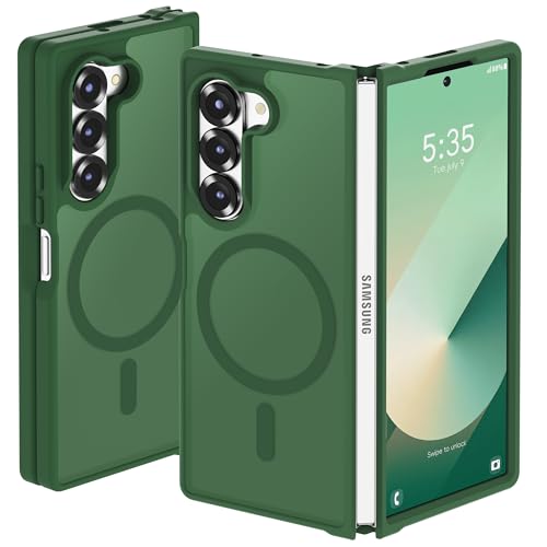 Image of ORETECH Magnetic Case Compatible with Samsung Galaxy Z Fold 6 Case, Translucent Back Non-Slip Hard PC Shockproof Bumper Protective Phone Case Cover for Samsung Z Fold 6 - Green | Translucent Back Non-Slip Hard PC Shockproof Bumper Protective Phone Cover