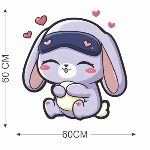 Image of Cute Sleeping Bunny Wall Sticker | Self Adhesive Cartoon Rabbit PVC Wall Decal for Ki-ds Room, Nursery, Bedroom & Playroom Decor