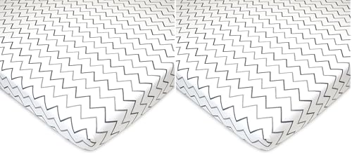 Image of American Baby Company 100% Natural Cotton Fitted Mini Crib Sheet 38 inch x 24 inch - Soft & Breathable Small Nesting Portable Crib Sheet, Fits Pack N Play Mattresses, Gray Zigzag, for Boys & Girls (Pack of 2)