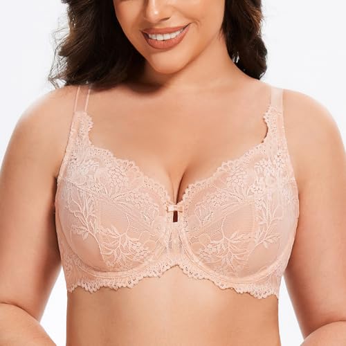 Image of MELENECA Women's Plus Size Minimizer Bras Full Coverage Lace Unlined Underwire Bra