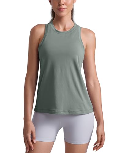 CRZ YOGA Cotton-Blend Workout Racerback Tank for Women Athletic High Neck Breathable Tops Casual Basic Sleeveless Shirts