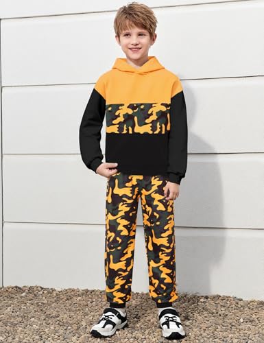 Boys Clothes 2 Piece Colorblock Hoodie Sweatshirts Top Camouflage Sweatpants Fall Winter Boy Outfits Size 6-14Y3