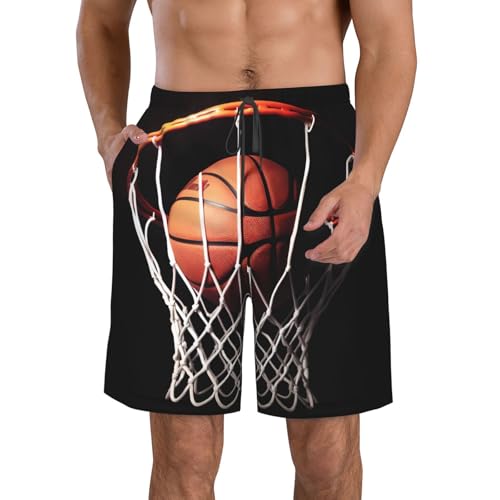 Basketball Men's Swim Trunks Quick Dry Board Shorts with Pockets Casual Drawstring Beach Shorts