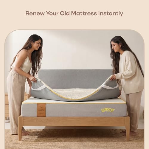 Image of SleepyCat Natural Latex Mattress Topper | GOLS-Certified Organic Latex | 2 Inch Responsive Support | Pinhole Design for Breathability | Anti-Slip Elastic Straps |(White, Single Size, 72x36x2 Inch)