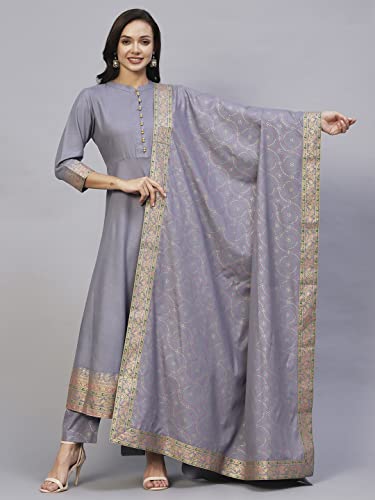 Image of ANNI DESIGNER Women Cotton Blend Solid Kurta With Pant & Dupatta