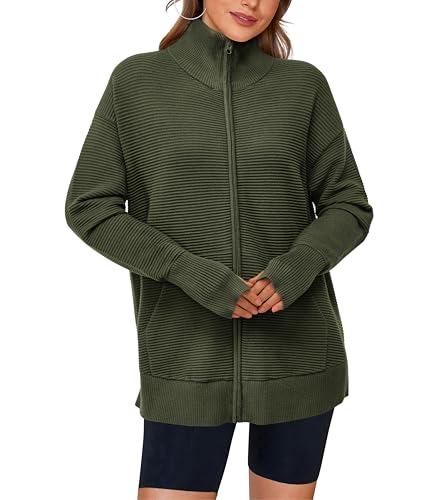 Image of PRETTYGARDEN Womens Long Sleeve Zip Up Ribbed Cardigan Sweaters