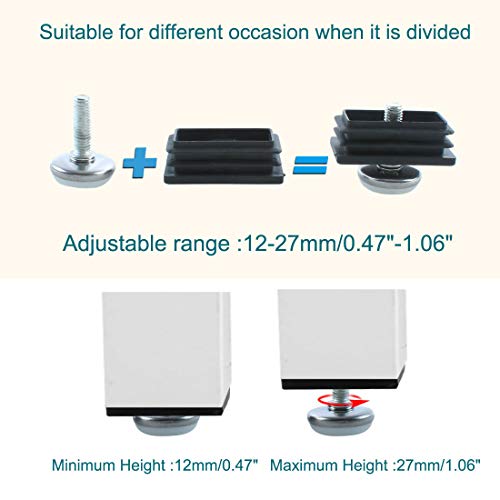 sourcingmap Adjustable Leveling Feet 25 x 50mm Rectangle Inserts Furniture Glide 8 Sets, Black - Image 3