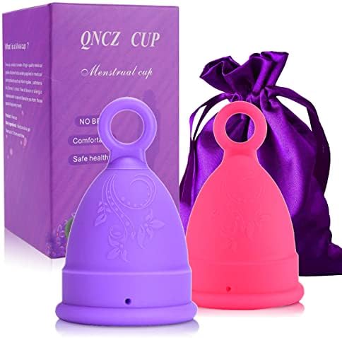 QNCZ Menstrual Cups, Soft & Safe Period Cup for Beginners，Easy Insert & Clean Reusable Menstrual Cup, 12 Hour Wear Flexible Period Cup, Set of 2, Small & Large