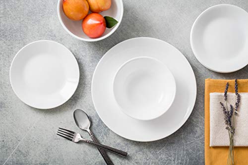 Corelle Vitrelle 18-Piece Service for 6 Dinnerware Set Triple Layer Glass and Chip Resistant, Lightweight Round Plates and Bowls Set, Winter Frost White by Corelle - Image 3