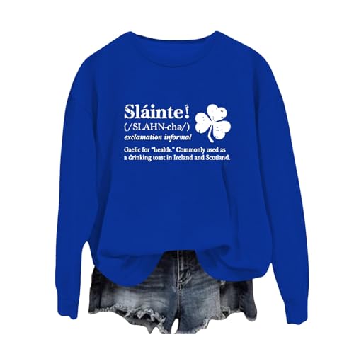 Genérico Sudadera Pelo 𝐒intetico Mujer Women's Spring Round Neck St. Day Letter Printed Loose Casual Hoodie Sudadera Mujer Cremallera Amarilla (Blue, M)