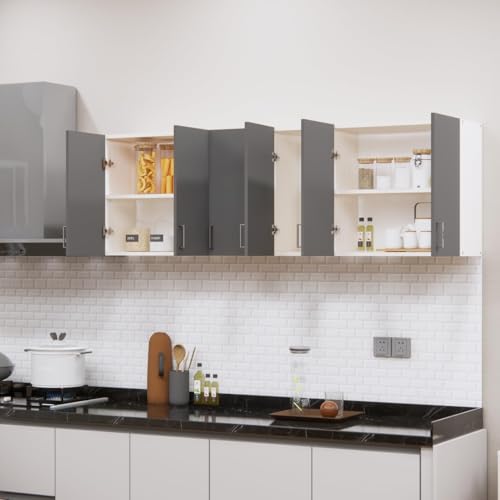 Image of Door Multipurpose Storage Cabinet & Adjustable Shelf | Space Organizer | Termites Resistance | Wall Mounted for Office, Kitchen Finish (Grey & Highland Pine, Door 6)