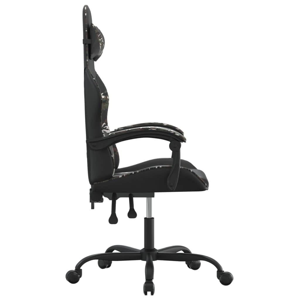 Krzesło gamingowe, czarne, moro, sztuczna skóra, obrotowe, regulowane, ergonomiczne, dla graczy
