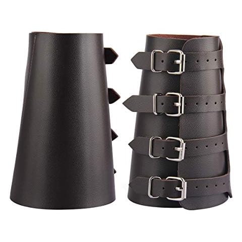 GelConnie Leather Arm Guards Medieval Wrist Gauntlet Wide Cuffs Bracers Armor - Brown - Medium Cover