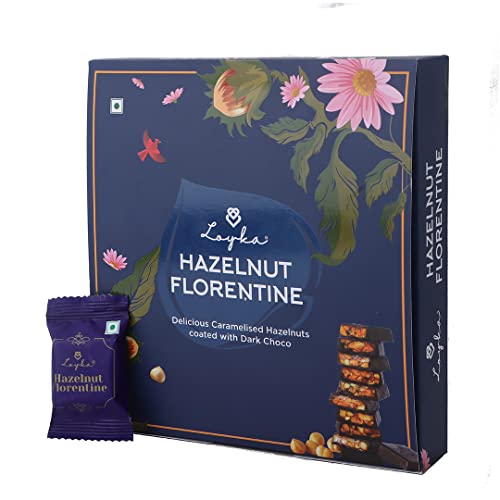 Image of LOYKA Hazelnut Florentine Box - 12 Pcsx 2|Premium Chocolate Gift Hamper|Choco & Nut Dryfruit Delicacy|Caramalised Hazelnuts Coated With Dark Choco|Any-Time Snack,450 Gram