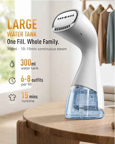 Image of HiLIFE 3600Pa Vacuum Handheld Steamer for Clothes with Touch-Control Steam | 1875W High Power, 300ml Large Water Tank, 9.18ft Extra-Long Cord, 25s Fast Heat-Up, 110-120V Only, Leak-Free System