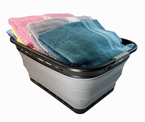 Image of SAMMART 42L (11 Galloons) Collapsible Plastic Laundry Basket - Foldable Pop Up Storage Container /Organizer - Portable Washing Tub - Space Saving Hamper /Basket [BPA Free] (Black /Frost Grey)