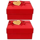 DECOMELODY Caja de Obsequio Roja de Cartón 2 Piezas con Lazo Tamaño 15X15X7 CM Estuche para Golosinas y Cumpleaños Adecuado para Bodas Fiestas y Embalaje Creativo