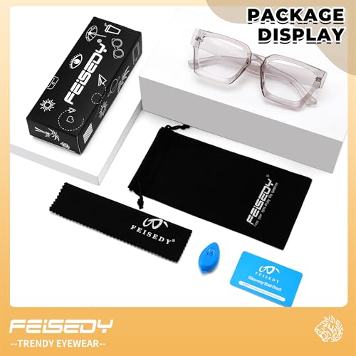 Image of FEISEDY Retro Blue Light Blocking Glasses for Women Men 90s Classic Rectangle Frame Thick Chic Computer Eyeglasses B2383R